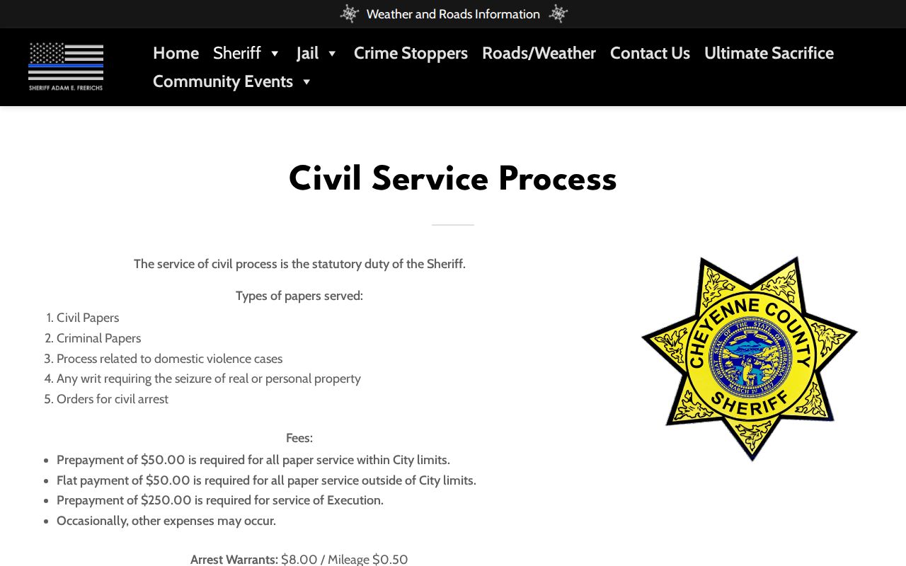 Cheyenne County active warrant search service fee source