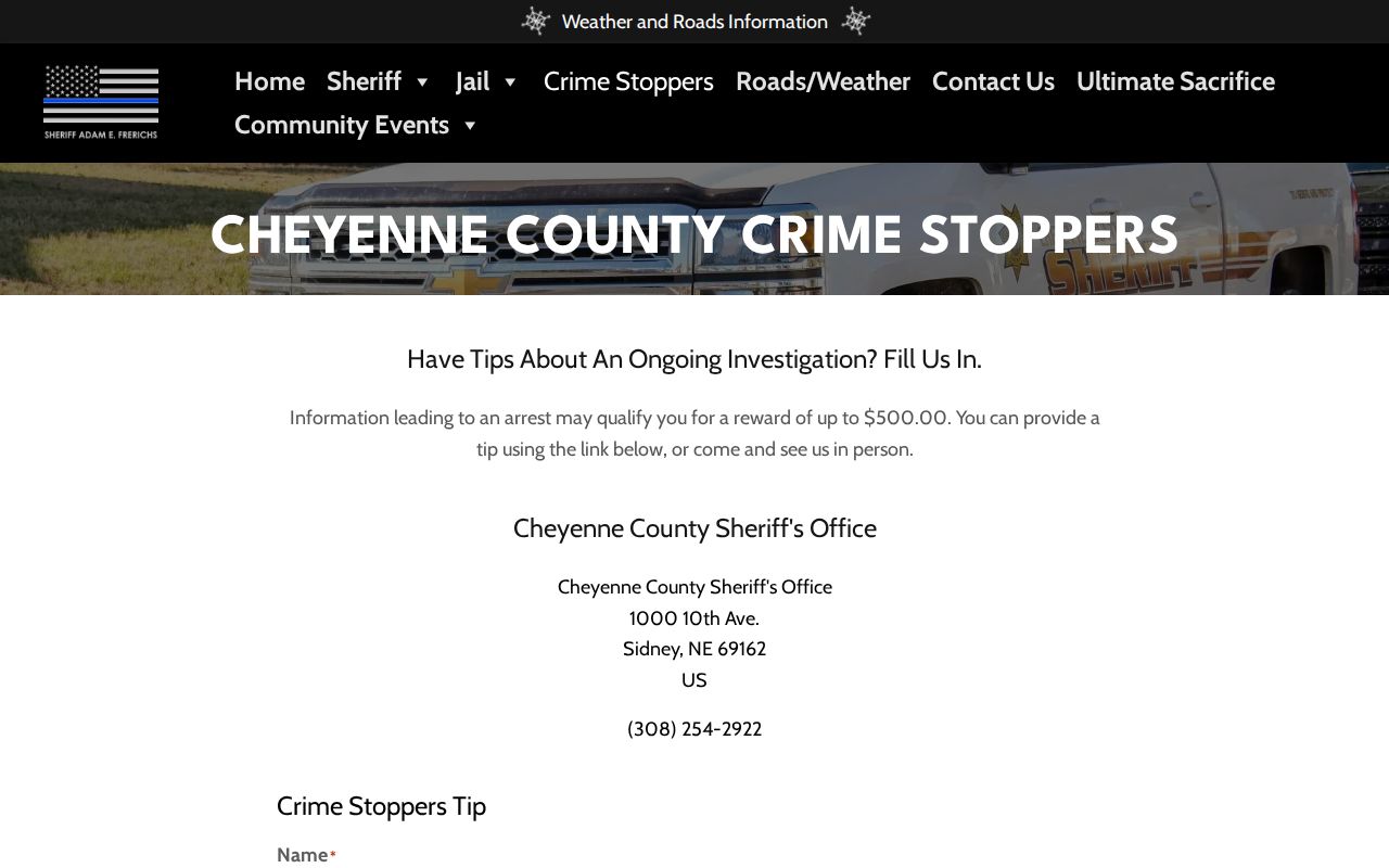 Cheyenne County most wanted Crime Stoppers tip form