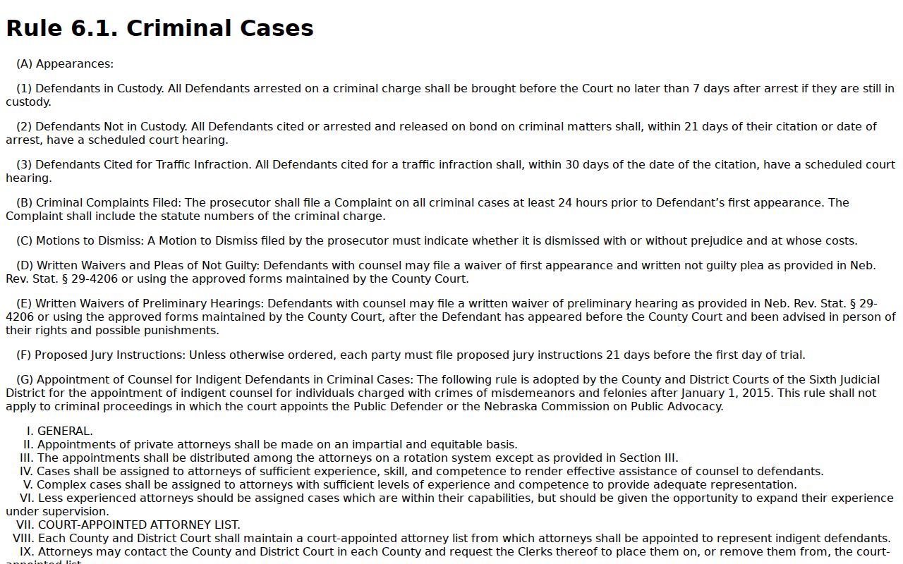 Cheyenne County traffic warrants Rule 6.1 compliance