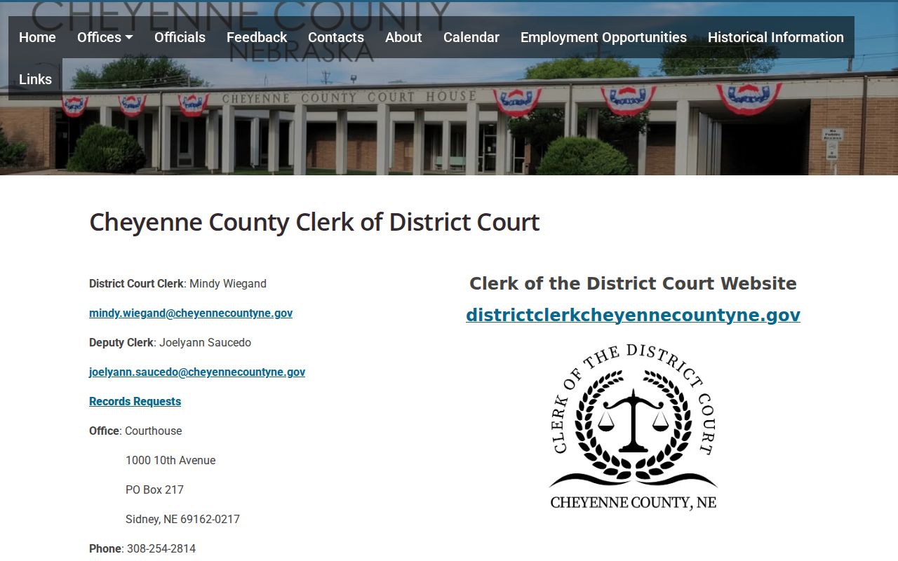 Cheyenne County warrant records District Clerk source